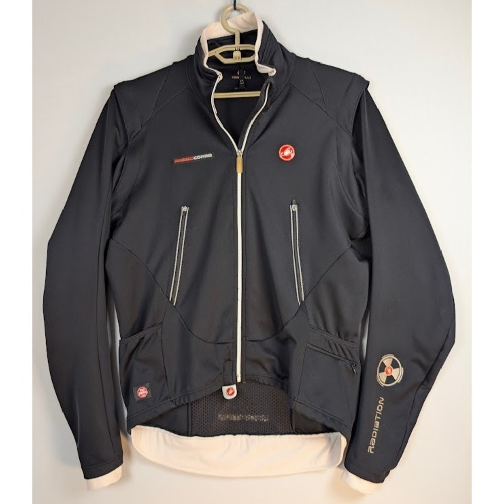Castelli Rosso Corsa Radiation‎ Cycling Jacket Women XL Black Zip Off Sleeves